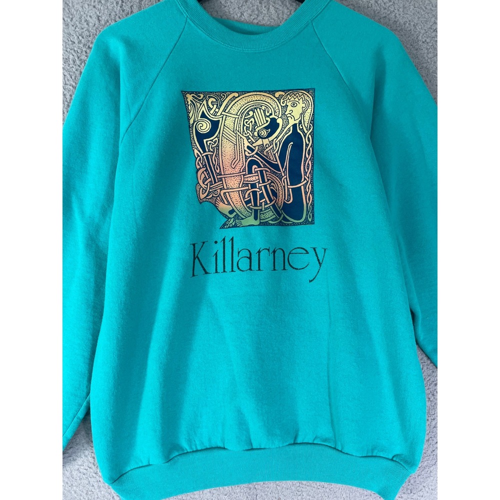 Vintage Killarney Ireland Celtic Art Graphic Sweatshirt Screen Stars XL Teal - Picture 5 of 7